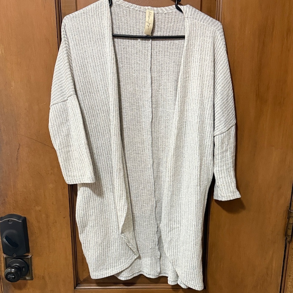 Allison Joy EVEREVE 3/4 sleeve Women's gray Open-Front Sweater